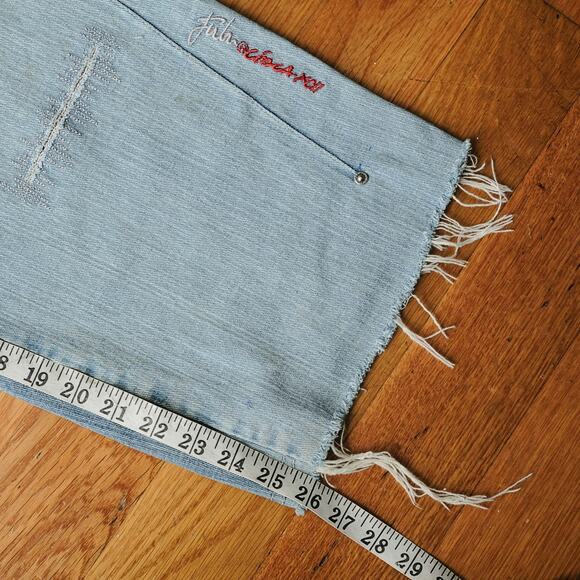 FUBU Light Wash Baggy Loose Fit 90s Hip Hop Blue Jeans W36 Distressed Raw Hem - Picture 8 of 9